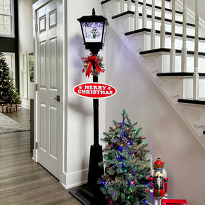 71-in. Musical Snowy Christmas Street Lamp in Black