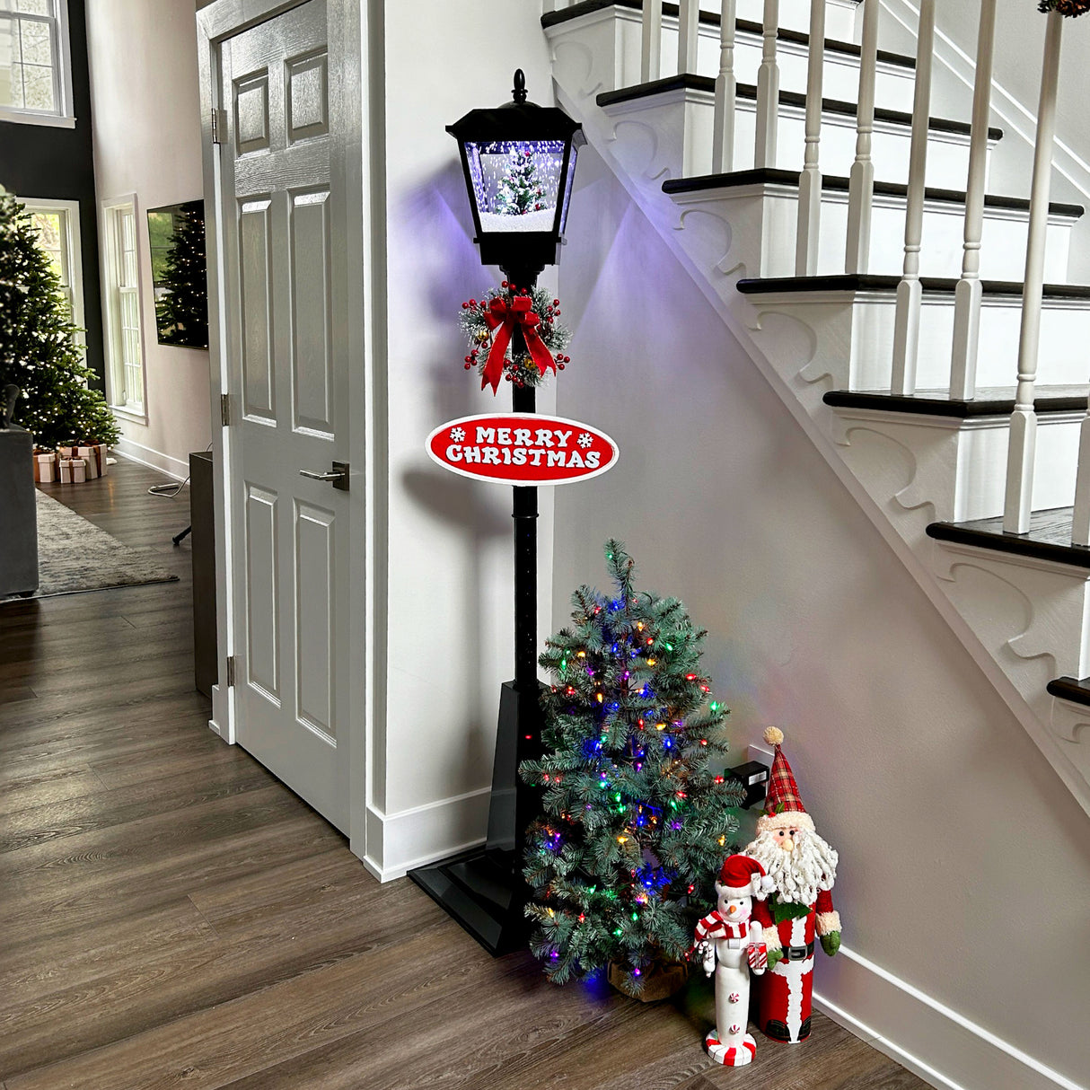 71-in. Musical Snowy Christmas Street Lamp in Black