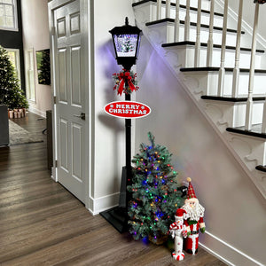 71-in. Musical Snowy Christmas Street Lamp in Black