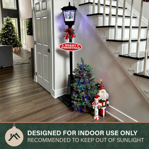 71-in. Musical Snowy Christmas Street Lamp in Black