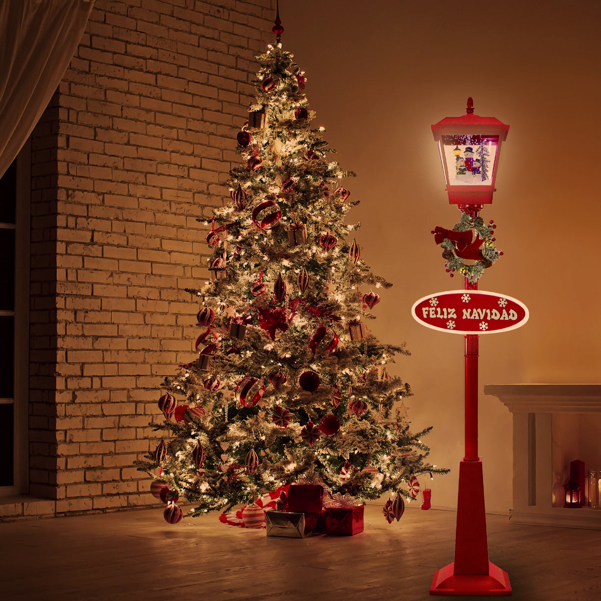 Fraser Hill Farm 71-in Musical Snowy Christmas Lantern Red