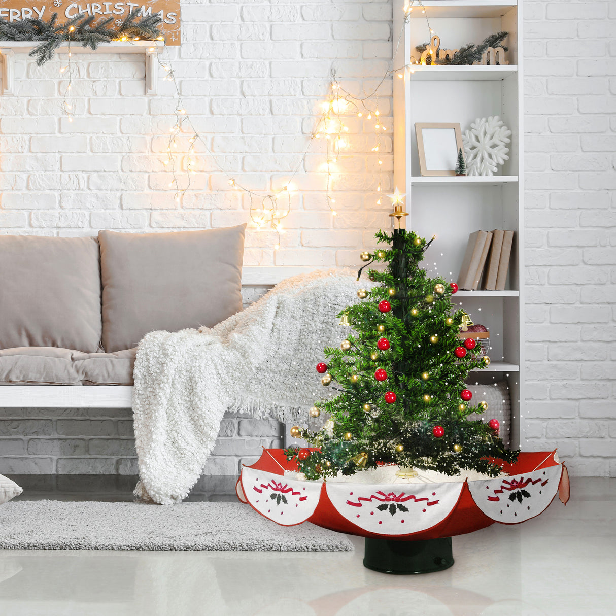 29-in. Musical Prelit Snowing Tree with Red Umbrella Base