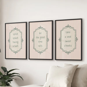 Funny Bathroom Art. Set of 3 Typography Quote Prints