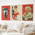 Retro-Holiday-3-Piece-Wall-Art:-Santa,-Pin-Up-Girl,-Disco-Ball-Set-of-3-Prints