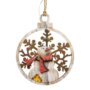 Wooden Ornament - Red Pinstripe Scarf Snowman Ornament