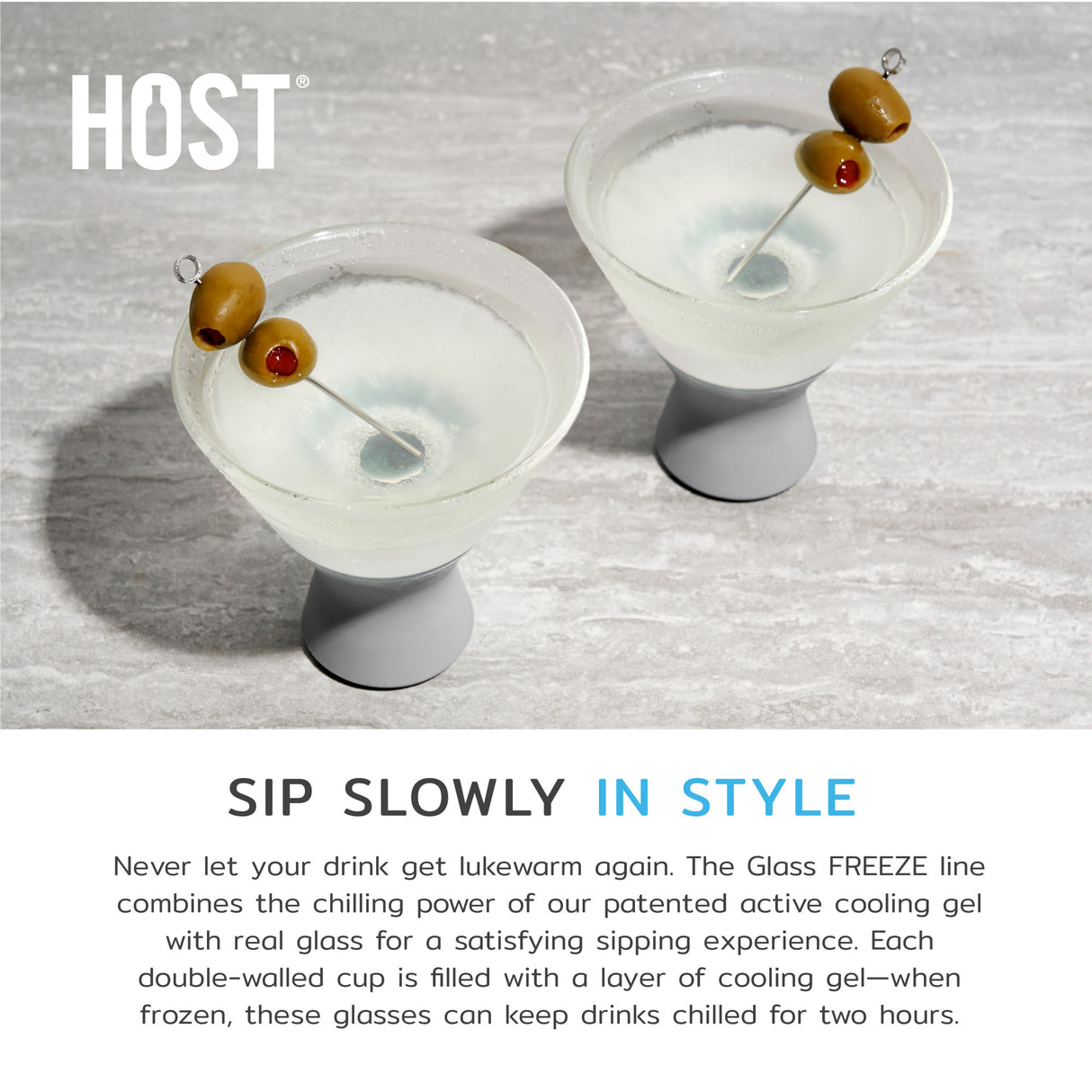Martini FREEZE™ Cooling Cups – Set of 2 Insulated Stemless Martini Glasses (9 oz)