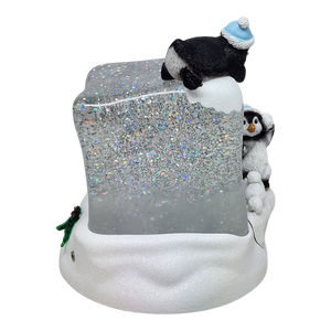 Lighted Swirl Snowglobe Cube with Penguins