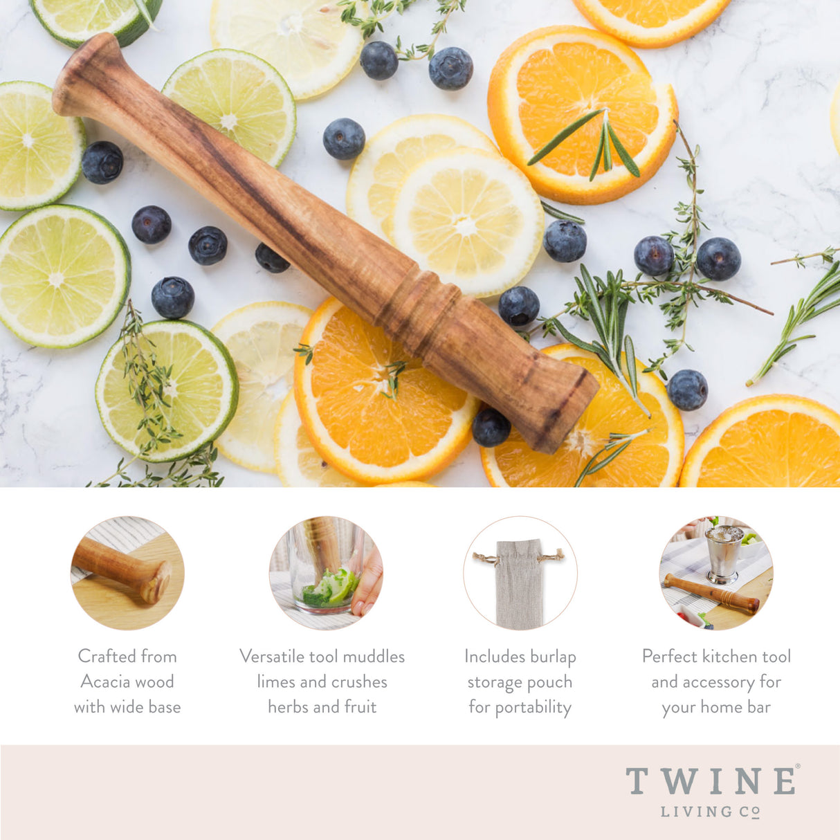 Acacia wood muddler by twine®