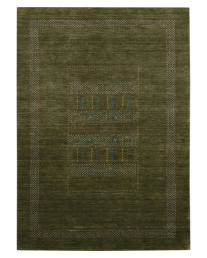 Gabbeh Design Hand Loomed Green Wool Area Rug