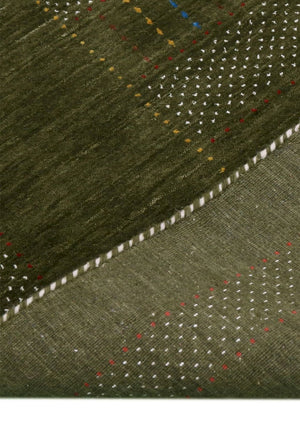 Gabbeh Design Hand Loomed Green Wool Area Rug