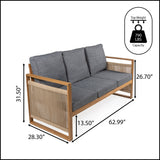 Gable 3 - seat mid - century modern roped acacia wood outdoor sofa with cushions - Tuesday Morning - Outdoor Chairs