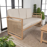 Gable 3 - seat mid - century modern roped acacia wood outdoor sofa with cushions - Tuesday Morning - Outdoor Chairs