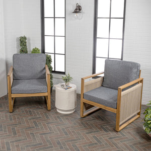 Gable mid - century modern roped acacia wood outdoor patio chair with cushions - Tuesday Morning - Outdoor Chairs