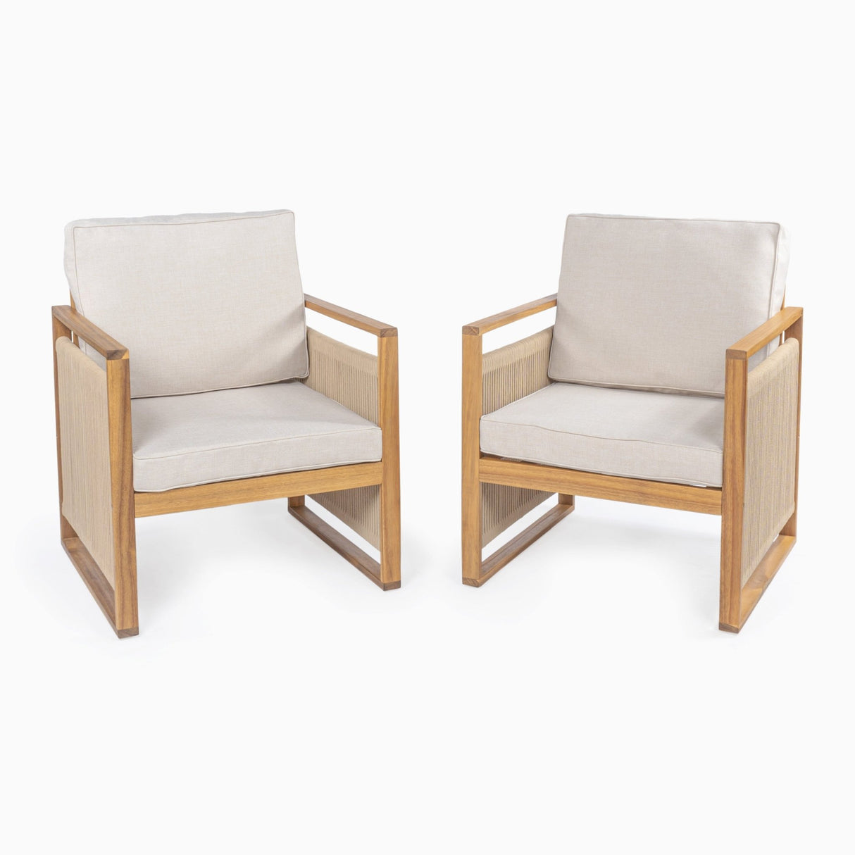 Gable mid - century modern roped acacia wood outdoor patio chair with cushions - Tuesday Morning - Outdoor Chairs