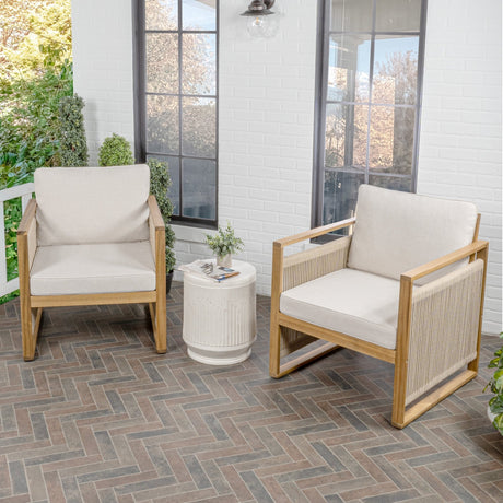 Gable mid - century modern roped acacia wood outdoor patio chair with cushions - Tuesday Morning - Outdoor Chairs