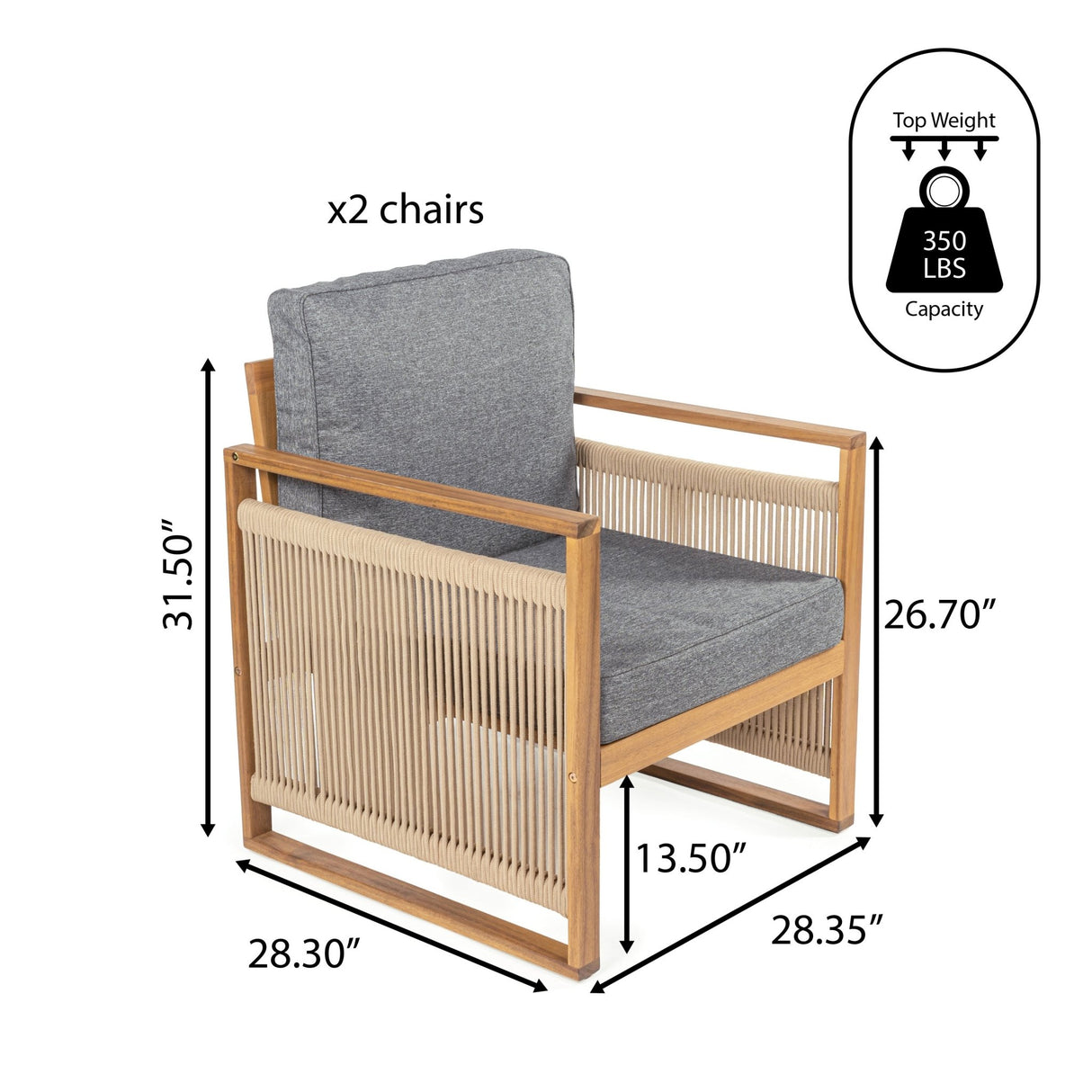 Gable mid - century modern roped acacia wood outdoor patio chair with cushions - Tuesday Morning - Outdoor Chairs