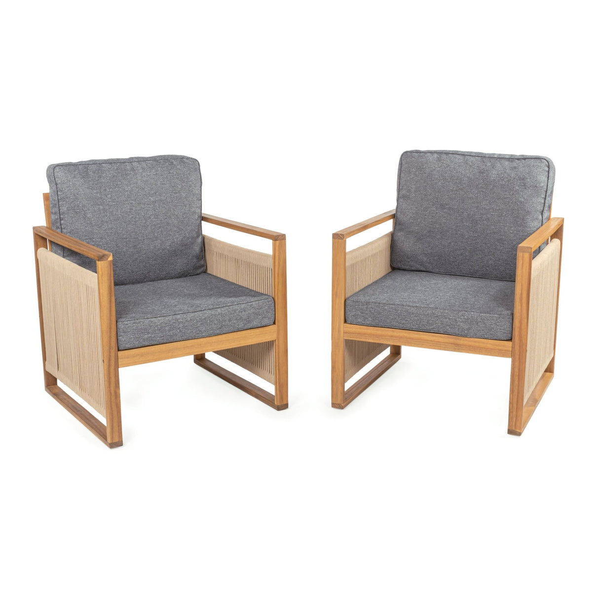 Gable mid - century modern roped acacia wood outdoor patio chair with cushions - Tuesday Morning - Outdoor Chairs