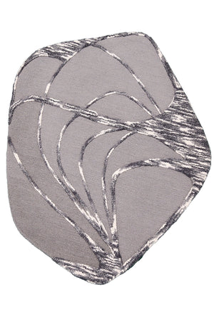 Gem Curved Stripes Gray Hand Tufted 5x5 Wool Area Rug