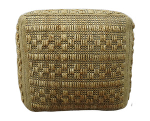 Geometrical Hand Woven Natural Brown and Black Textured jute Pouf
