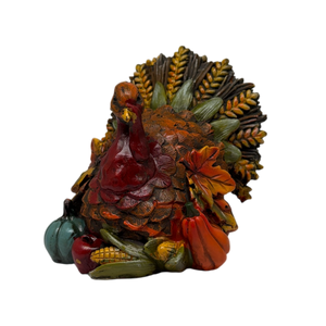 Resin Bountiful Harvest Turkey Figurine Looking Left