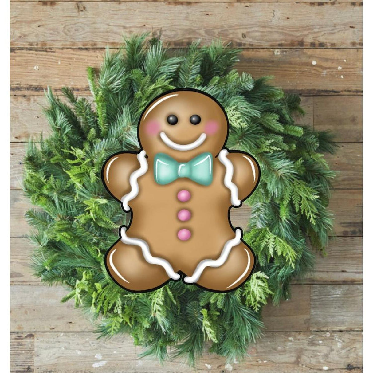 Gingerbread Boy Blue Teal Sign GBB3- Wreath Enhancement