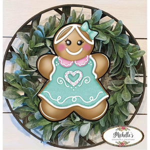 Gingerbread Girl Mint Green Sign GBG3- Wreath Enhancement