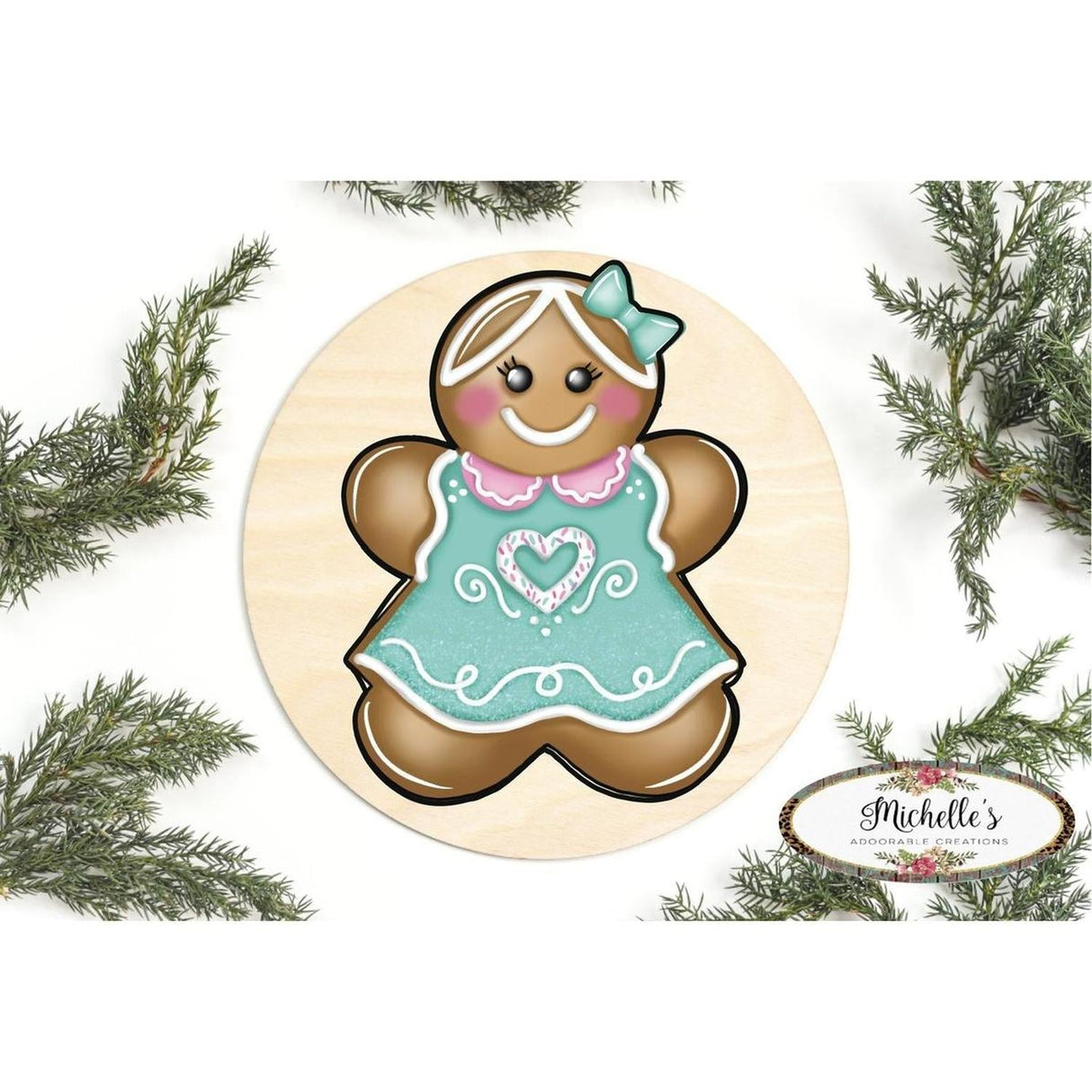 Gingerbread Girl Mint Green Sign GBG3- Wreath Enhancement
