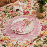 MAGNOLIA GINGHAM PINK WHITE TRIM FABRIC PLACEMAT NAPKIN SET
