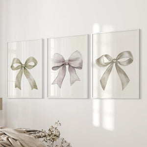 Aesthetic Bow Wall Art Set of 3. Neutral Gallery Set