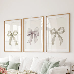 Aesthetic Bow Wall Art Set of 3. Neutral Gallery Set