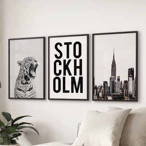 Black White Leopard & Stockholm. Fashion Wall Art Set of 3