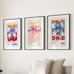 Girly Bow Wall Art Trio. Preppy Pastel Fashion Quotes Posters