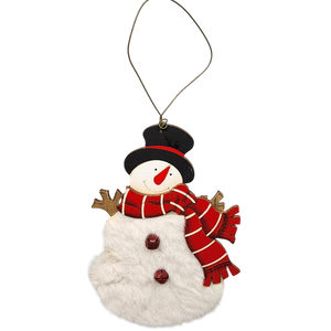Wood and Fur Snowman Ornament - Wearing his Tophat