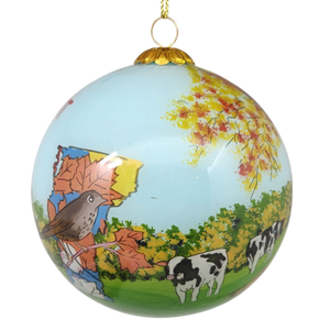 Hand Painted Glass Globe Ornament - Vermont Collage