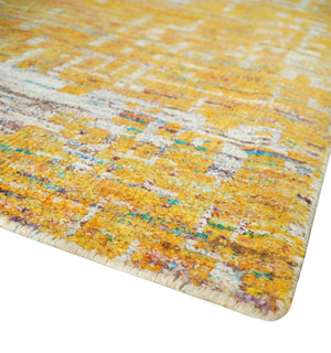Gold and Ivory Modern Abstract 5x8 Recycled Art Silk Area Rug