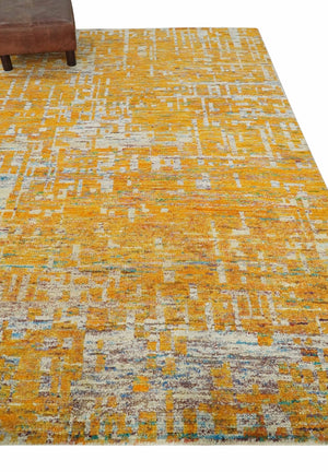 Gold and Ivory Modern Abstract 5x8 Recycled Art Silk Area Rug
