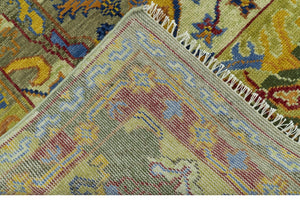 Gold, Blue And Green Transitional Hand Knotted Custom Made wool area rug