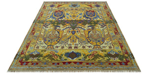 Gold, Blue And Green Transitional Hand Knotted Custom Made wool area rug