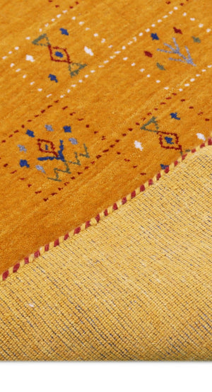 Gold Center Pattern Hand Loomed Wool Area Rug