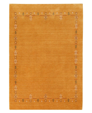 Gold Contemporary Gabbeh Border Design Hand Loomed Wool Area Rug