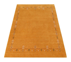 Gold Contemporary Gabbeh Border Design Hand Loomed Wool Area Rug