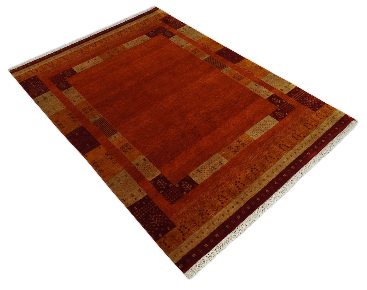 5x7 Gold and Rust Hand Woven Southwestern Lori Gabbeh Wool Rug