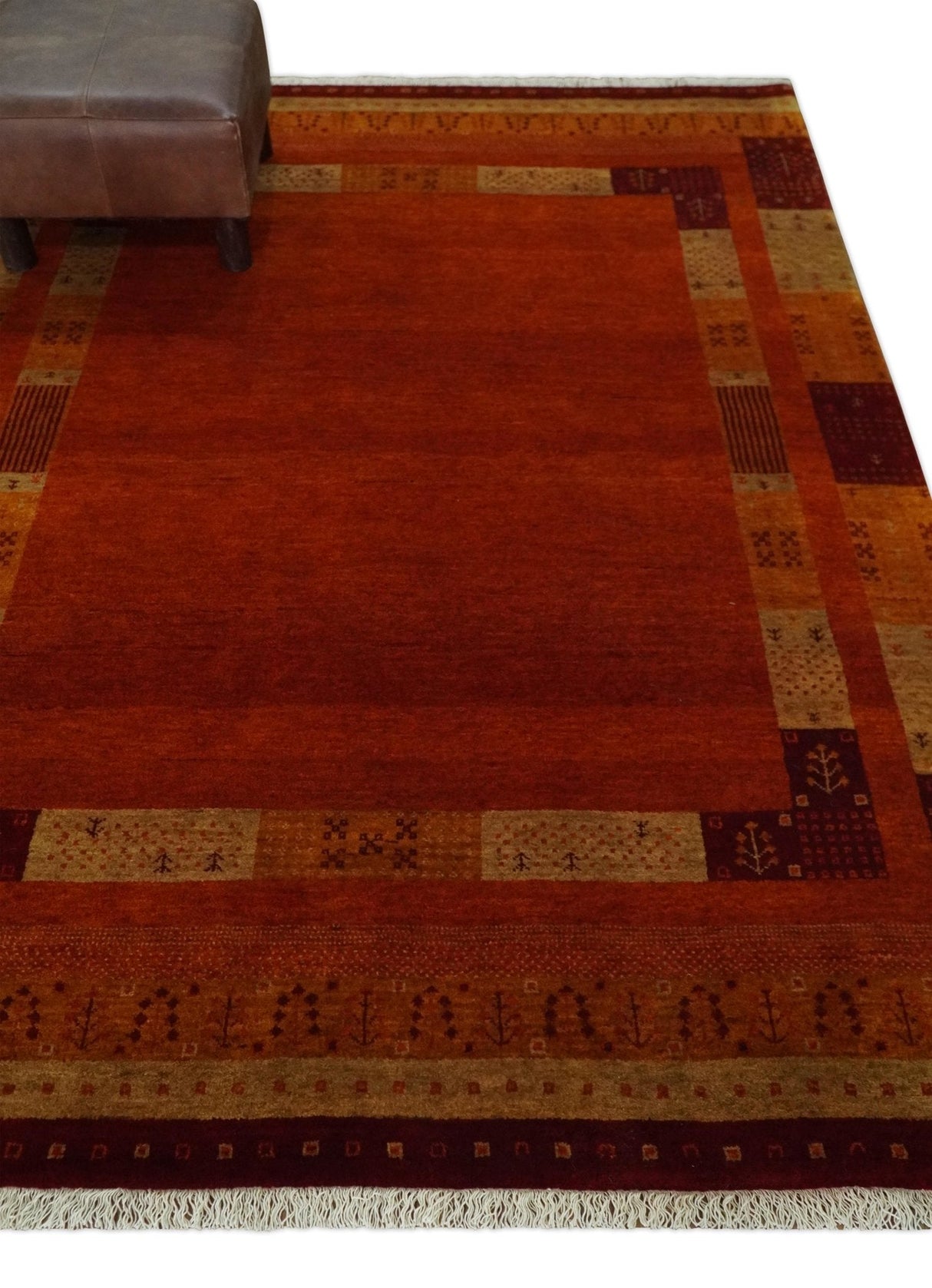 5x7 Gold and Rust Hand Woven Southwestern Lori Gabbeh Wool Rug