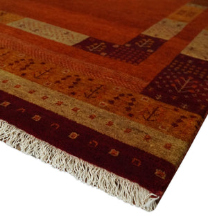 5x7 Gold and Rust Hand Woven Southwestern Lori Gabbeh Wool Rug