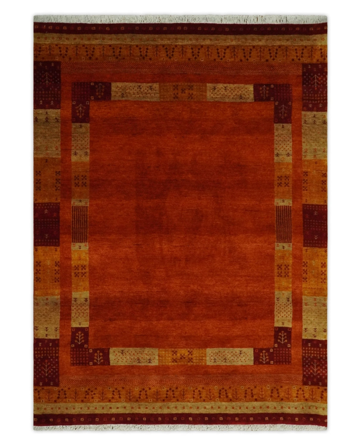 5x7 Gold and Rust Hand Woven Southwestern Lori Gabbeh Wool Rug