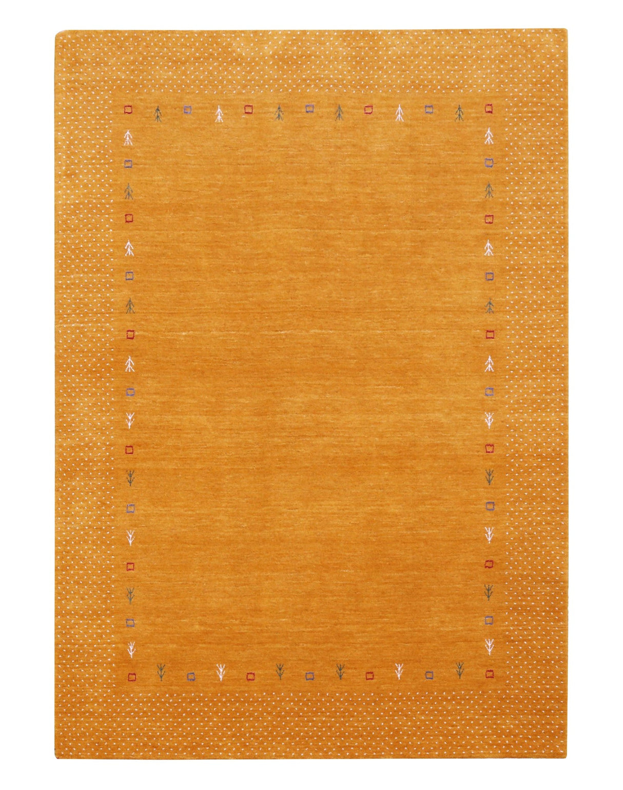 Gold Tribal Border Design Hand Loomed Wool Area Rug