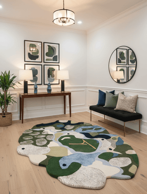 Golf course Modern Style Green Hand Tufted Wool Area Rug