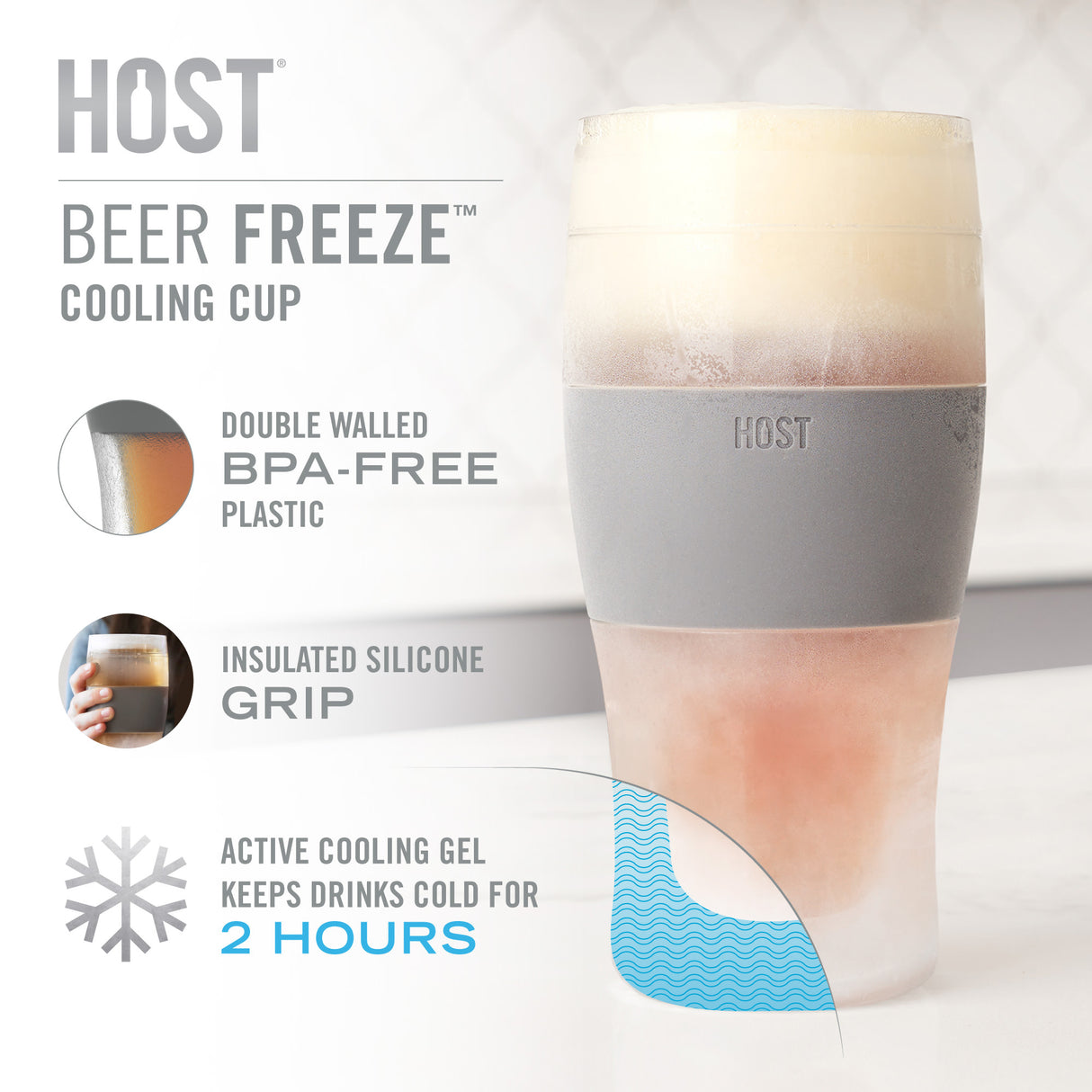 Beer FREEZE™ Cooling Pint Glass – 16 oz Insulated Freezer Beer Tumbler with Gel and Silicone Grip