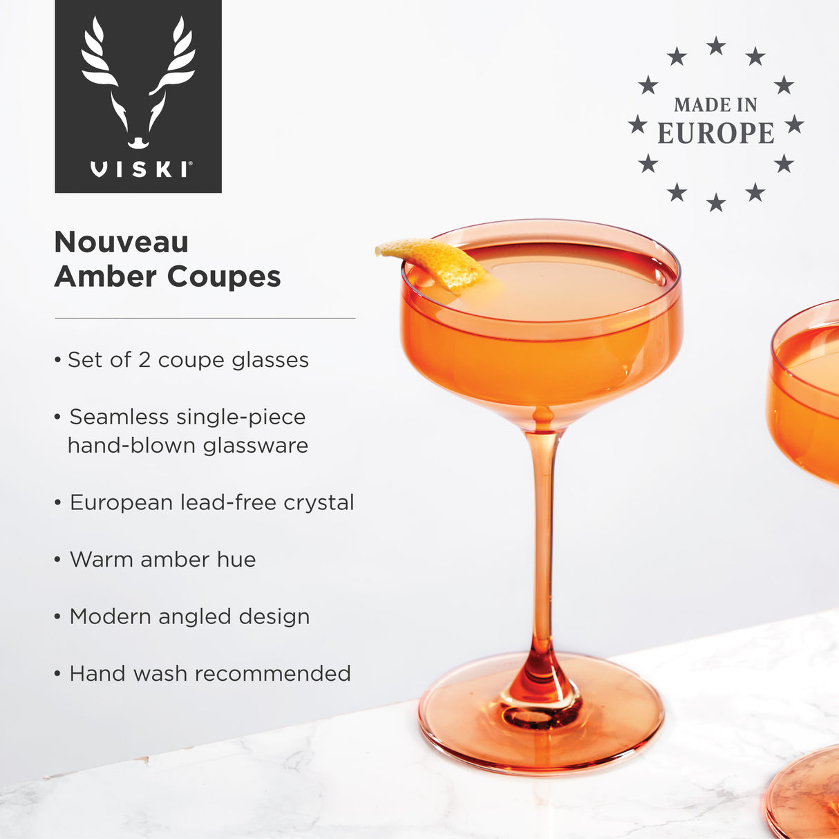Reserve nouveau crystal coupes in amber viski®