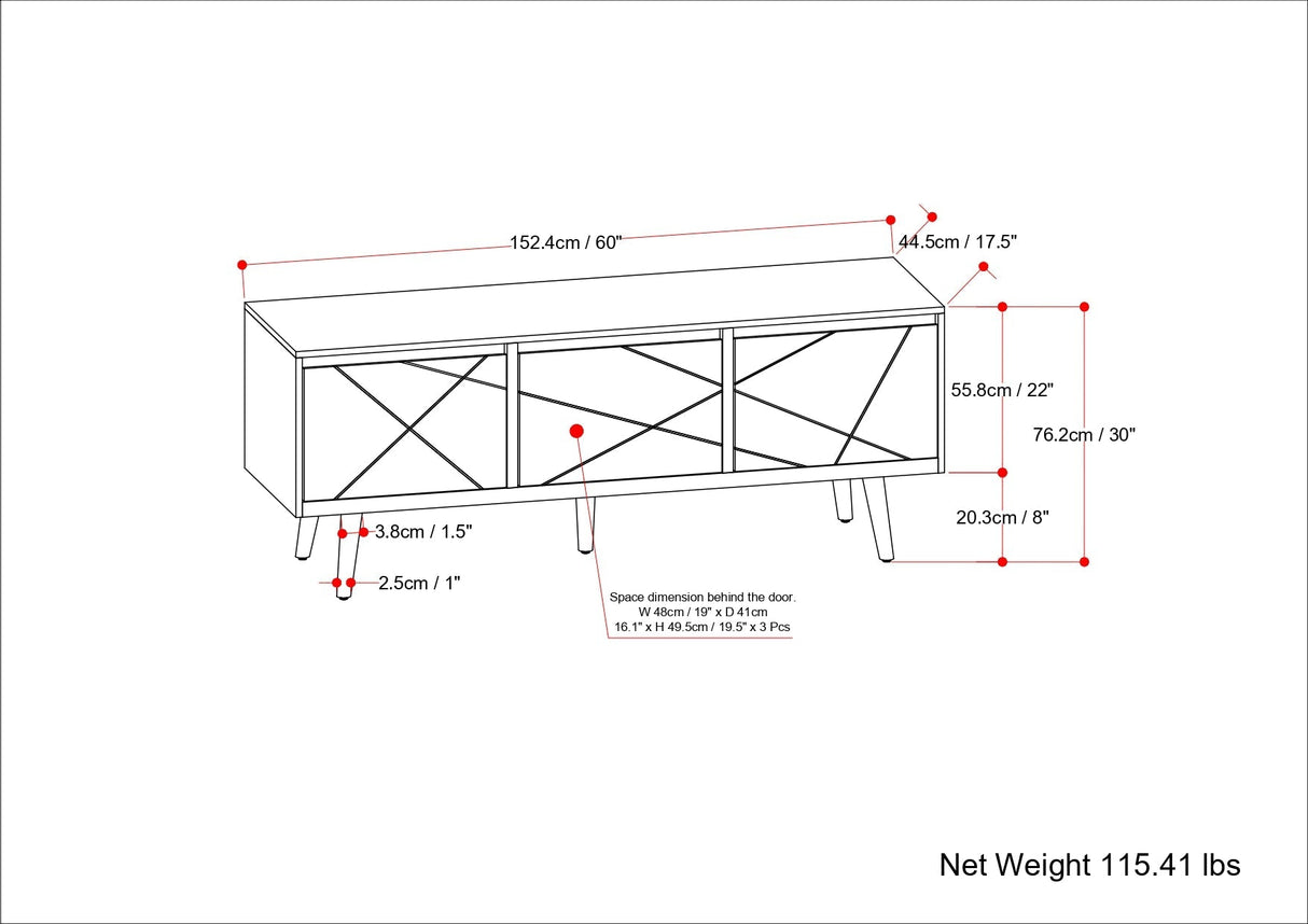 Graceful 3 - Door Buffet Cabinet with Adjustable Shelves and Metal Legs - Buffets & Sideboards